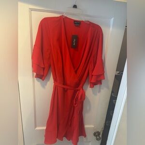 City Chic Vibrant Red Ruffle Wrap Dress